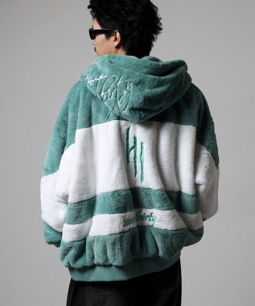 RE730(アールイーセブンサーティー)の「Eco fur color blouson / エコファー配色ブルゾン unisex(ブルゾン・メンズ・ブラック/グリーン/ピンク/ベージュ・L/M/XL)」の21枚目の写真