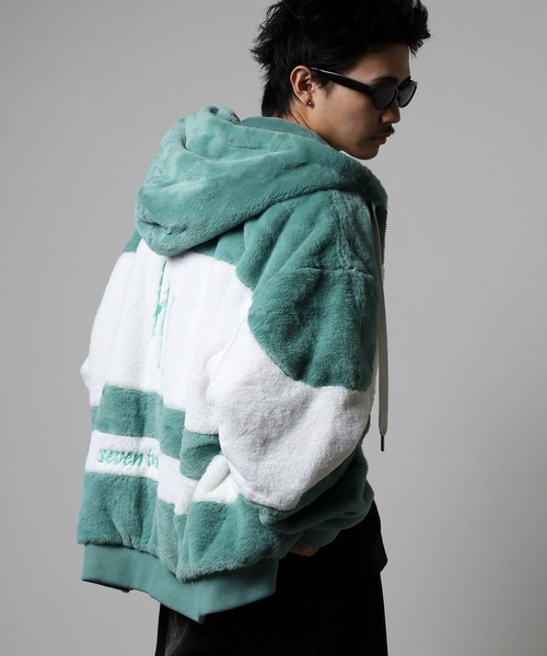 RE730(アールイーセブンサーティー)の「Eco fur color blouson / エコファー配色ブルゾン unisex(ブルゾン・メンズ・ブラック/グリーン/ピンク/ベージュ・L/M/XL)」の22枚目の写真