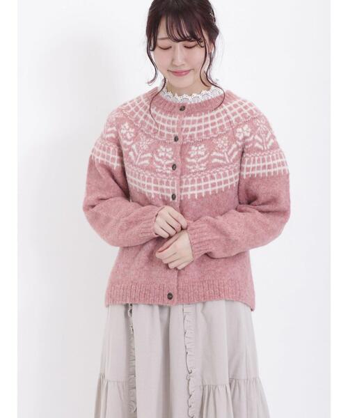 Samansa Mos2（サマンサ モスモス）の「花柄ジャカードニットカーディガン（カーディガン/ボレロ・レディース・ピンク/ベージュ/モカ/ミント・F）」の8枚目の写真