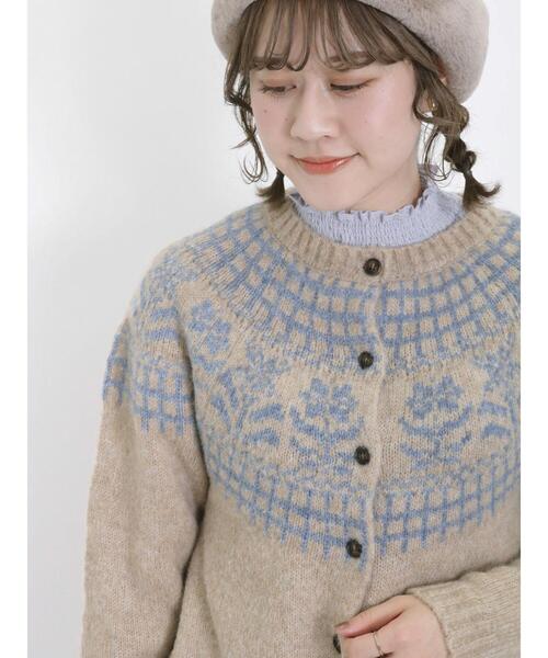 BEARDSLEY花ジャカードニット ニットカーディガン（ウール100パーセント BEARDSLEY花ジャカードニット ニットカーディガン（ウール100