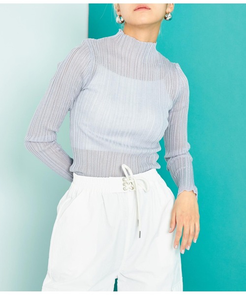 Settimissimo（セッティミッシモ）の「シアーリブ ボトルネック プルオーバー 長袖（Tシャツ/カットソー・レディース・グレー/ミント/ブラック・FREE）」の2枚目の写真