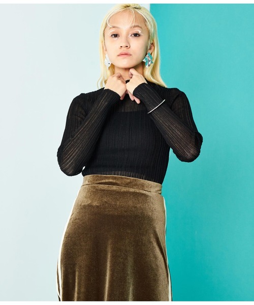 Settimissimo（セッティミッシモ）の「シアーリブ ボトルネック プルオーバー 長袖（Tシャツ/カットソー・レディース・グレー/ミント/ブラック・FREE）」の7枚目の写真