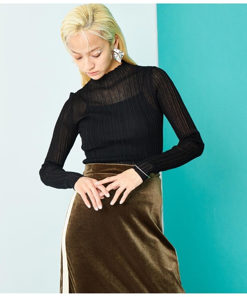 Settimissimo（セッティミッシモ）の「シアーリブ ボトルネック プルオーバー 長袖（Tシャツ/カットソー・レディース・グレー/ミント/ブラック・FREE）」の8枚目の写真