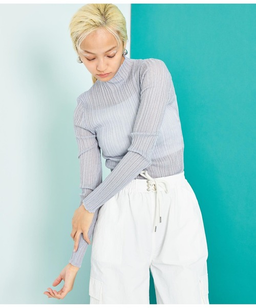 Settimissimo（セッティミッシモ）の「シアーリブ ボトルネック プルオーバー 長袖（Tシャツ/カットソー・レディース・グレー/ミント/ブラック・FREE）」の12枚目の写真