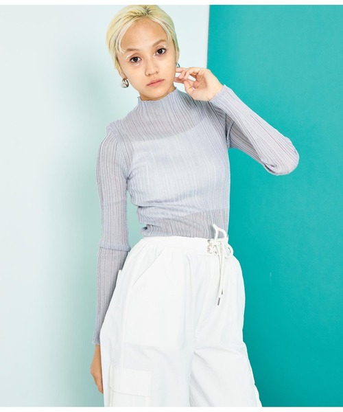 Settimissimo（セッティミッシモ）の「シアーリブ ボトルネック プルオーバー 長袖（Tシャツ/カットソー・レディース・グレー/ミント/ブラック・FREE）」の13枚目の写真