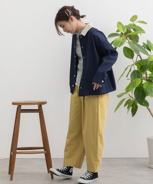 POU DOU DOU（プードゥドゥ）の「配色衿カバーオール（カバーオール・レディース・ブルー/インディゴブルー/キナリ・3）」の12枚目の写真