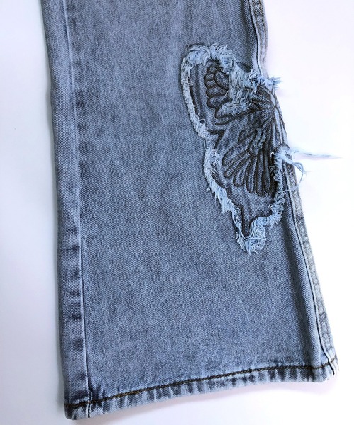 CANVAS+(キャンバスプラス)の「【CANVAS+】バタフライ刺繍フレアデニムパンツ(デニムパンツ・レディース・サックスブルー・L/M/S)」の7枚目の写真