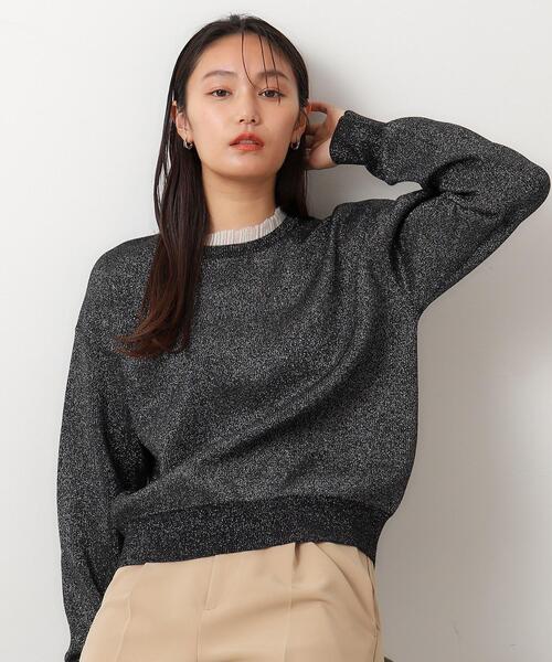 OPAQUE.CLIP（オペークドットクリップ）の「◆シアーフリルネックラメニット【洗濯機洗い可】（ニット/セーター・レディース・ブラック系5/ライトグレー系5/ピンク系1・38/40）」の12枚目の写真