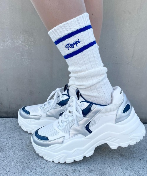 repipi armario（レピピ アルマリオ）の「ラインルーズソックス（ソックス/靴下・キッズ・ブルー/ブラック/コーラル/パープル/レッド/ライム/ホワイト・FREE）」の5枚目の写真