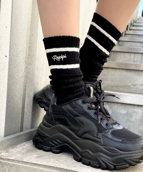 repipi armario（レピピ アルマリオ）の「ラインルーズソックス（ソックス/靴下・キッズ・ブルー/ブラック/コーラル/パープル/レッド/ライム/ホワイト・FREE）」の3枚目の写真