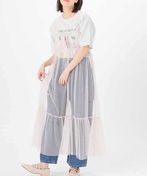 Honeys(ハニーズ)の「チュールキャミワンピース(ワンピース・レディース・ピンク/グレー/アイボリー/ブラック・S/M/L/LL/3L)」の4枚目の写真