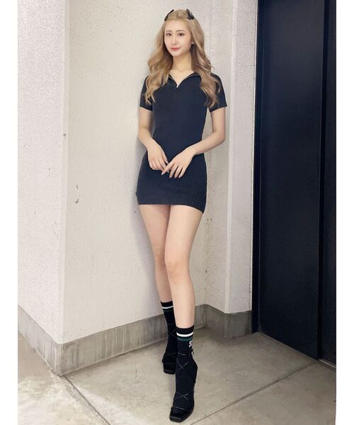 GYDA(ジェイダ)の「ブリーチハーフZIP タイトリブニットワンピース(ワンピース・レディース・ブラック/ベージュ/ネイビー・FREE)」の8枚目の写真