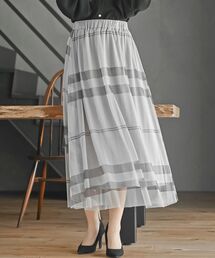チュールチェックプリントギャザースカート