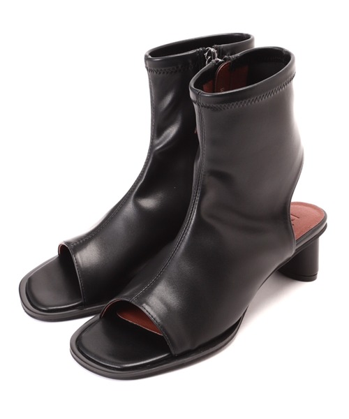 piu comoda（ピュコモダ）の「(piu comoda)ストレッチフェイクレザーオープントゥブーツ（ブーツ・レディース・ブラック/ベージュ・38/36/37）」の5枚目の写真