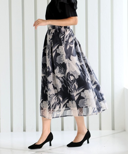 未着用　カネコイサオ　扇子柄　オーガンジー　ロングスカート 未着用 カネコイサオ 扇子柄 オーガンジー ロングスカート 【公式通販】