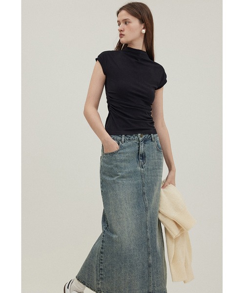 Fano Studios（ファノ ストゥディオズ）の「モックネック　フレンチスリーブトップス FC24S053【Fano Studios】（Tシャツ/カットソー・レディース・ブラック・S/M/L）」の4枚目の写真