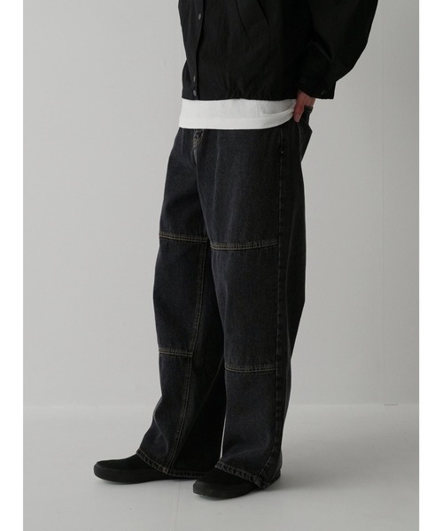 Bargiee（バージー）の「ダブル ニー デニム パンツ ワイド ストレート（デニムパンツ・メンズ・ブラック・MEDIUM/SMALL）」の2枚目の写真