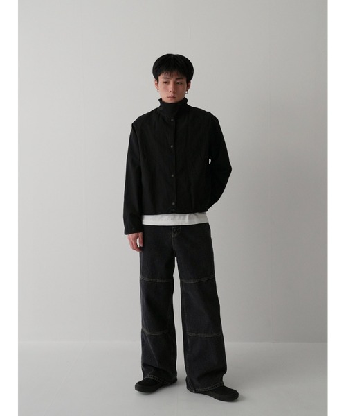 Bargiee（バージー）の「ダブル ニー デニム パンツ ワイド ストレート（デニムパンツ・メンズ・ブラック・MEDIUM/SMALL）」の4枚目の写真