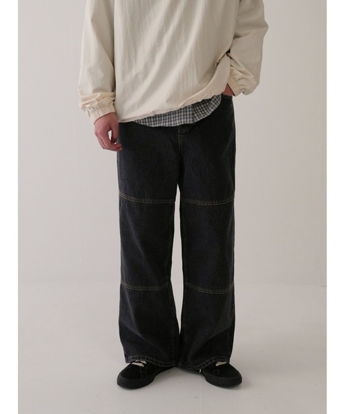 Bargiee（バージー）の「ダブル ニー デニム パンツ ワイド ストレート（デニムパンツ・メンズ・ブラック・MEDIUM/SMALL）」の5枚目の写真