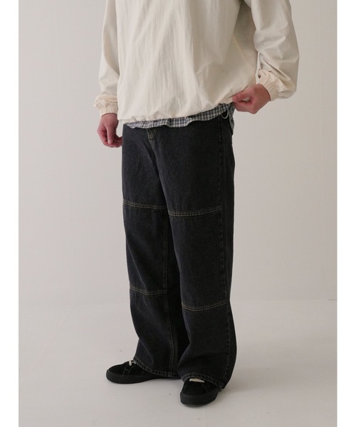 Bargiee（バージー）の「ダブル ニー デニム パンツ ワイド ストレート（デニムパンツ・メンズ・ブラック・MEDIUM/SMALL）」の6枚目の写真