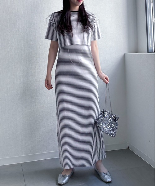 EPIMI E'PIMMY(エピミエピミー)の「【マルチウェイ】テレコキャミワンピ/半袖トップスSET(ワンピース・レディース・チャコールグレー/ホワイト×ブラック/ブラック・MEDIUM)」の11枚目の写真