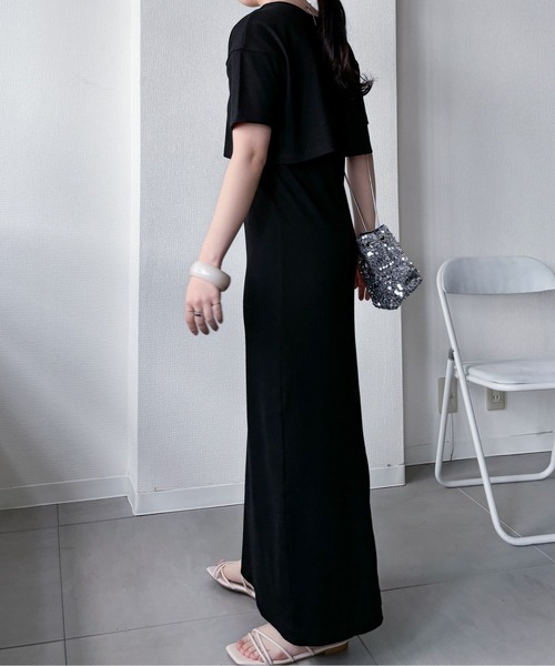 EPIMI E'PIMMY(エピミエピミー)の「【マルチウェイ】テレコキャミワンピ/半袖トップスSET(ワンピース・レディース・チャコールグレー/ホワイト×ブラック/ブラック・MEDIUM)」の7枚目の写真