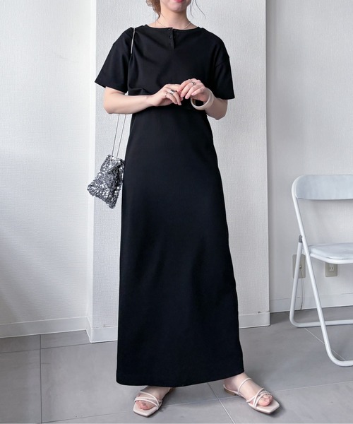 EPIMI E'PIMMY(エピミエピミー)の「【マルチウェイ】テレコキャミワンピ/半袖トップスSET(ワンピース・レディース・チャコールグレー/ホワイト×ブラック/ブラック・MEDIUM)」の6枚目の写真