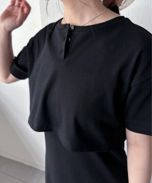 EPIMI E'PIMMY(エピミエピミー)の「【マルチウェイ】テレコキャミワンピ/半袖トップスSET(ワンピース・レディース・チャコールグレー/ホワイト×ブラック/ブラック・MEDIUM)」の8枚目の写真