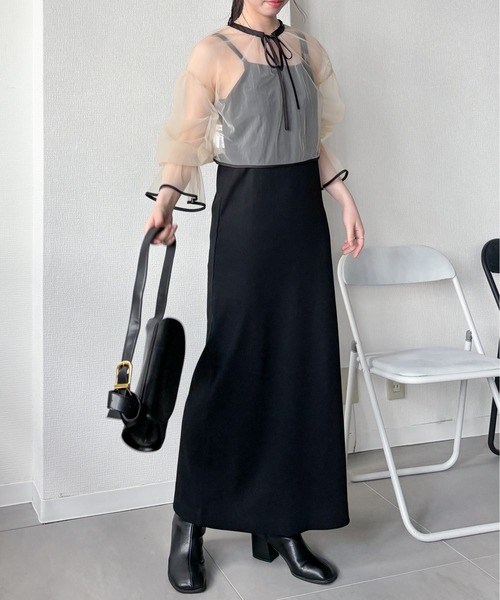 EPIMI E'PIMMY(エピミエピミー)の「【マルチウェイ】テレコキャミワンピ/半袖トップスSET(ワンピース・レディース・チャコールグレー/ホワイト×ブラック/ブラック・MEDIUM)」の10枚目の写真