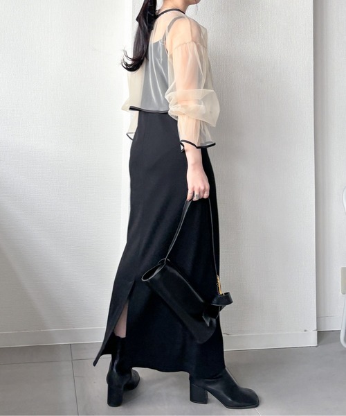 EPIMI E'PIMMY(エピミエピミー)の「【マルチウェイ】テレコキャミワンピ/半袖トップスSET(ワンピース・レディース・チャコールグレー/ホワイト×ブラック/ブラック・MEDIUM)」の9枚目の写真