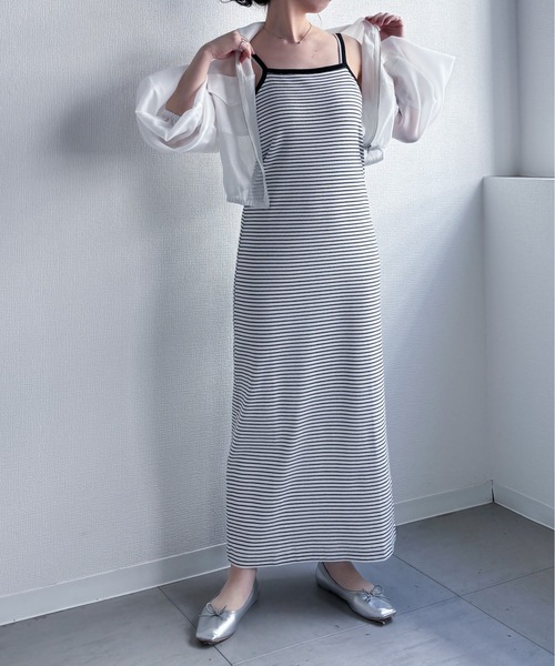 EPIMI E'PIMMY(エピミエピミー)の「【マルチウェイ】テレコキャミワンピ/半袖トップスSET(ワンピース・レディース・チャコールグレー/ホワイト×ブラック/ブラック・MEDIUM)」の12枚目の写真