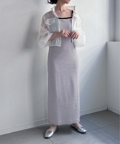 EPIMI E'PIMMY(エピミエピミー)の「【マルチウェイ】テレコキャミワンピ/半袖トップスSET(ワンピース・レディース・チャコールグレー/ホワイト×ブラック/ブラック・MEDIUM)」の13枚目の写真