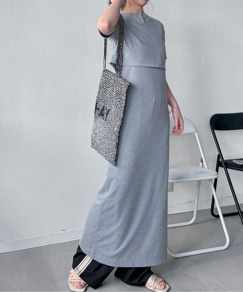 EPIMI E'PIMMY(エピミエピミー)の「【マルチウェイ】テレコキャミワンピ/半袖トップスSET(ワンピース・レディース・チャコールグレー/ホワイト×ブラック/ブラック・MEDIUM)」の16枚目の写真