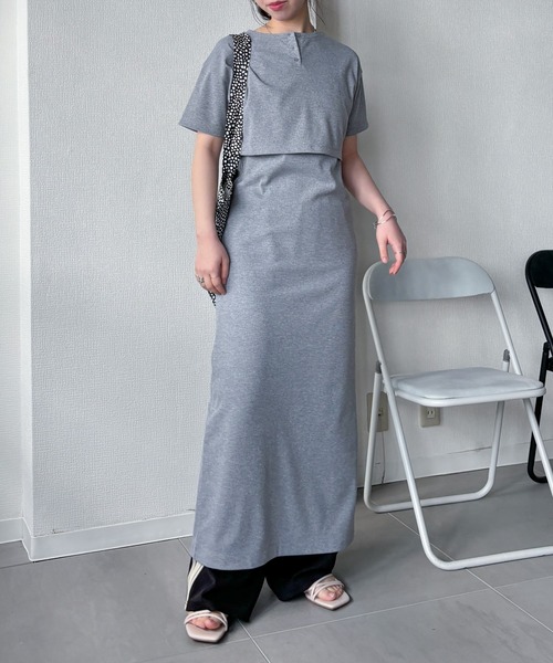 EPIMI E'PIMMY(エピミエピミー)の「【マルチウェイ】テレコキャミワンピ/半袖トップスSET(ワンピース・レディース・チャコールグレー/ホワイト×ブラック/ブラック・MEDIUM)」の17枚目の写真