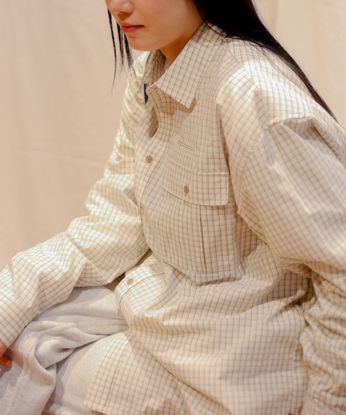 BROKEN BASE（ブロークンベース）の「ダブルポケットチェックシャツ（シャツ/ブラウス・メンズ・ベージュ/ブルー・MEDIUM/LARGE）」の6枚目の写真