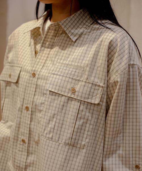 BROKEN BASE（ブロークンベース）の「ダブルポケットチェックシャツ（シャツ/ブラウス・メンズ・ベージュ/ブルー・MEDIUM/LARGE）」の11枚目の写真