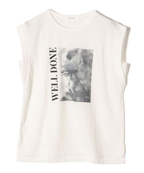 +81BRANCA(ハチイチブランカ)の「*【SHIPS別注】81BRANCA:ノースリーブ シアー フォト TEE(Tシャツ/カットソー・レディース・オフホワイト/チャコールグレー・ONE SIZE)」の10枚目の写真