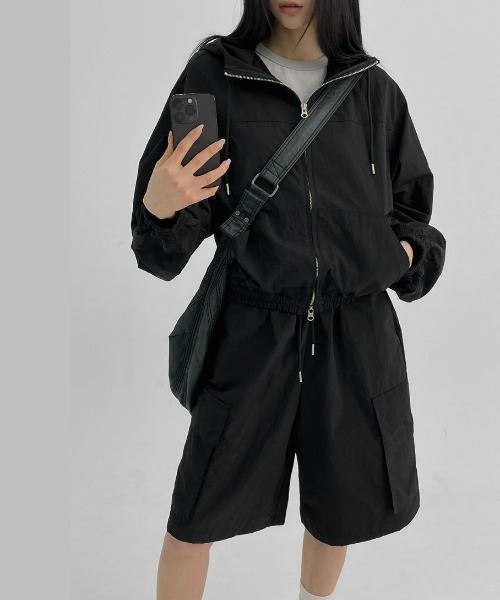 韓国発!【BLACKUP】Huken Cotton Cargo スカートパンツ ストリングカーゴパンツワイドタック入りジョガーパンツ