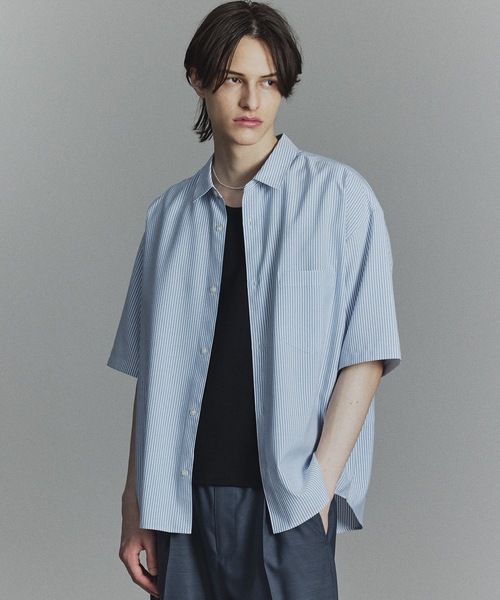 PUBLIC TOKYO(パブリックトウキョウ)の「コンフォートリラックスハーフスリーブシャツ/半袖(シャツ/ブラウス・メンズ・ブルー/ブラック/ホワイト×ブルー/ダークブラウン/ホワイト/ストライプ/ダークブルー/ホワイト×グレー/チャコールグレー/ライトブルー・3/2/1/0)」の20枚目の写真