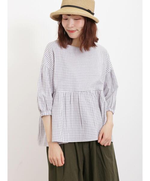 Samansa Mos2（サマンサ モスモス）の「◎ギンガムギャザーブラウス（シャツ/ブラウス・レディース・レッド/ブラック/ブルー/グレー・F）」の3枚目の写真