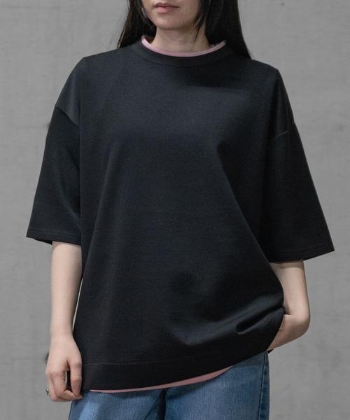 JOHN'S CLOSET（ジョンズクローゼット）の「【i】ダンボールニット フェイクレイヤード/ハンドステッチ BIG TEE（Tシャツ/カットソー・メンズ・チャコールグレー/ベージュ/サックスブルー系1/サックスブルー系2/ブラック系2/ブラック系3/ホワイト系3/ブラック系1/ホワイト系1/ホワイト系2・MEDIUM/LARGE/X-LARGE）」の6枚目の写真