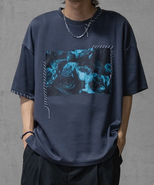 JOHN'S CLOSET（ジョンズクローゼット）の「【i】ダンボールニット フェイクレイヤード/ハンドステッチ BIG TEE（Tシャツ/カットソー・メンズ・チャコールグレー/ベージュ/サックスブルー系1/サックスブルー系2/ブラック系2/ブラック系3/ホワイト系3/ブラック系1/ホワイト系1/ホワイト系2・MEDIUM/LARGE/X-LARGE）」の7枚目の写真