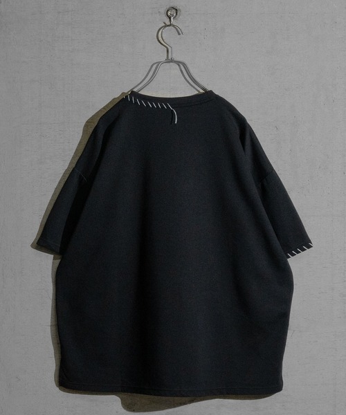 JOHN'S CLOSET（ジョンズクローゼット）の「【i】ダンボールニット フェイクレイヤード/ハンドステッチ BIG TEE（Tシャツ/カットソー・メンズ・チャコールグレー/ベージュ/サックスブルー系1/サックスブルー系2/ブラック系2/ブラック系3/ホワイト系3/ブラック系1/ホワイト系1/ホワイト系2・MEDIUM/LARGE/X-LARGE）」の11枚目の写真
