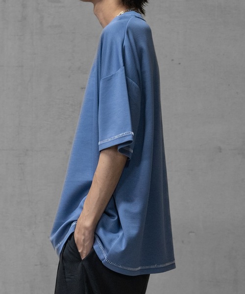 JOHN'S CLOSET（ジョンズクローゼット）の「【i】ダンボールニット フェイクレイヤード/ハンドステッチ BIG TEE（Tシャツ/カットソー・メンズ・チャコールグレー/ベージュ/サックスブルー系1/サックスブルー系2/ブラック系2/ブラック系3/ホワイト系3/ブラック系1/ホワイト系1/ホワイト系2・MEDIUM/LARGE/X-LARGE）」の20枚目の写真