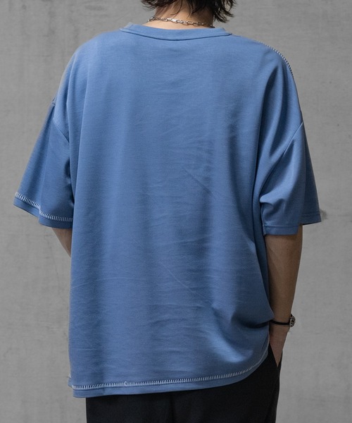 JOHN'S CLOSET（ジョンズクローゼット）の「【i】ダンボールニット フェイクレイヤード/ハンドステッチ BIG TEE（Tシャツ/カットソー・メンズ・チャコールグレー/ベージュ/サックスブルー系1/サックスブルー系2/ブラック系2/ブラック系3/ホワイト系3/ブラック系1/ホワイト系1/ホワイト系2・MEDIUM/LARGE/X-LARGE）」の19枚目の写真