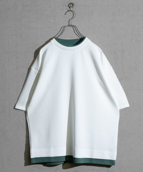 JOHN'S CLOSET（ジョンズクローゼット）の「【i】ダンボールニット フェイクレイヤード/ハンドステッチ BIG TEE（Tシャツ/カットソー・メンズ・チャコールグレー/ベージュ/サックスブルー系1/サックスブルー系2/ブラック系2/ブラック系3/ホワイト系3/ブラック系1/ホワイト系1/ホワイト系2・MEDIUM/LARGE/X-LARGE）」の14枚目の写真