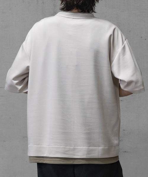 JOHN'S CLOSET（ジョンズクローゼット）の「【i】ダンボールニット フェイクレイヤード/ハンドステッチ BIG TEE（Tシャツ/カットソー・メンズ・チャコールグレー/ベージュ/サックスブルー系1/サックスブルー系2/ブラック系2/ブラック系3/ホワイト系3/ブラック系1/ホワイト系1/ホワイト系2・MEDIUM/LARGE/X-LARGE）」の22枚目の写真