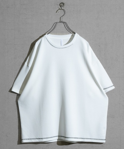 JOHN'S CLOSET（ジョンズクローゼット）の「【i】ダンボールニット フェイクレイヤード/ハンドステッチ BIG TEE（Tシャツ/カットソー・メンズ・チャコールグレー/ベージュ/サックスブルー系1/サックスブルー系2/ブラック系2/ブラック系3/ホワイト系3/ブラック系1/ホワイト系1/ホワイト系2・MEDIUM/LARGE/X-LARGE）」の16枚目の写真