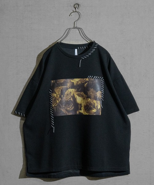 JOHN'S CLOSET（ジョンズクローゼット）の「【i】ダンボールニット フェイクレイヤード/ハンドステッチ BIG TEE（Tシャツ/カットソー・メンズ・チャコールグレー/ベージュ/サックスブルー系1/サックスブルー系2/ブラック系2/ブラック系3/ホワイト系3/ブラック系1/ホワイト系1/ホワイト系2・MEDIUM/LARGE/X-LARGE）」の12枚目の写真