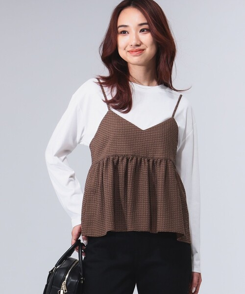 B:MING by BEAMS（ビーミングバイビームス）の「B:MING by BEAMS / ジャカード ペプラム キャミソール（S~M）（キャミソール・レディース・ブラウン/ブラック・SMALL/MEDIUM）」の2枚目の写真